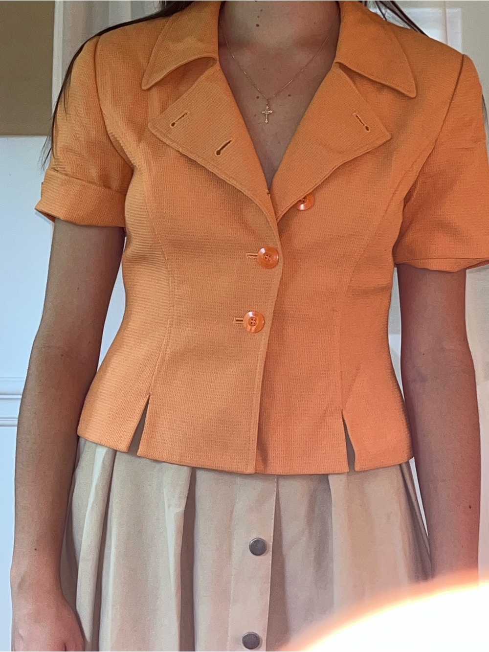 Kasper Short-Sleeve Tailored Blazer in Orange